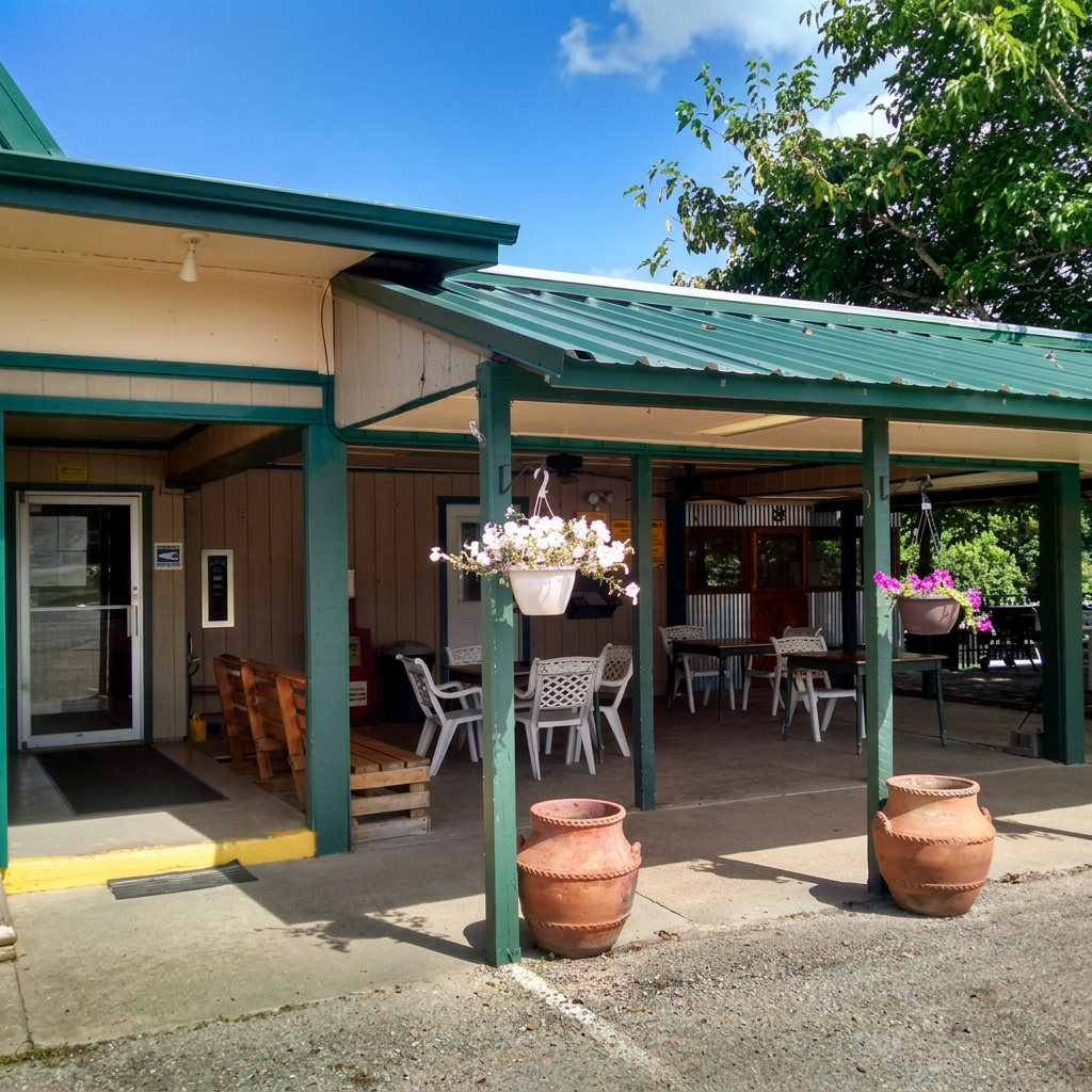 Shaded office patio and gathering area